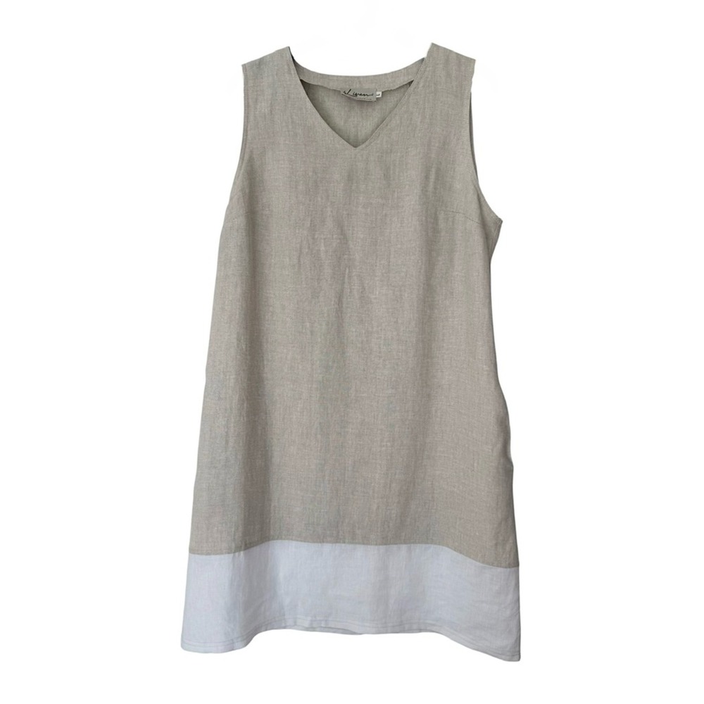 iLinen Natural Linen Top with White Logo Tag